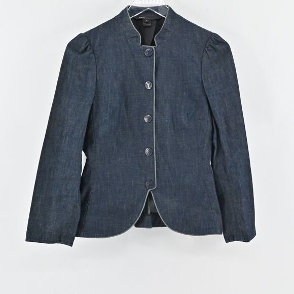 MARC JACOBS Peplum Denim Jacket Stand Collar Size 2 Puff Sleeve Vintage Y2k 00s - Picture 1 of 14
